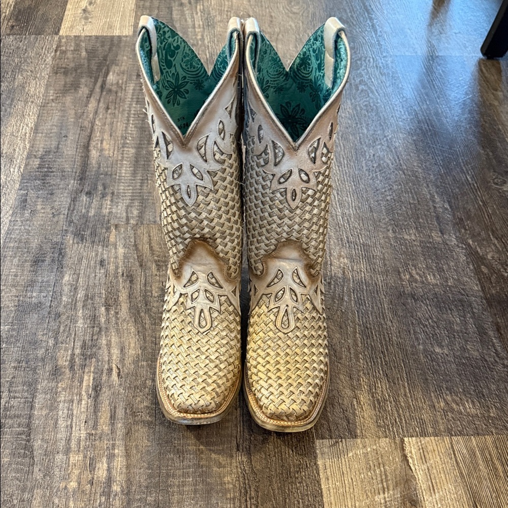 Corral white glitter woven & overlay boot